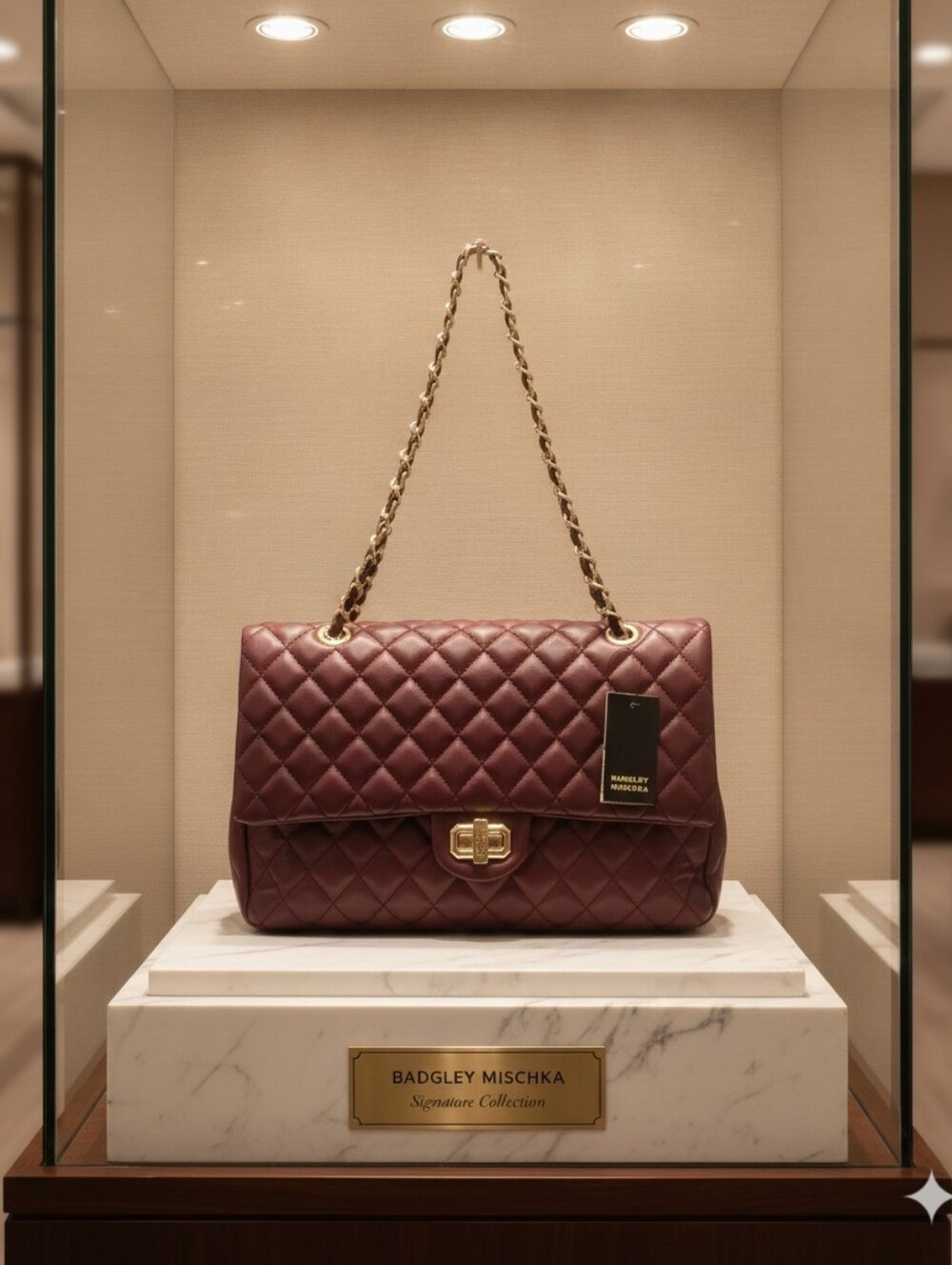 Badgley Mischka Burgundy Quilted Chain Bag